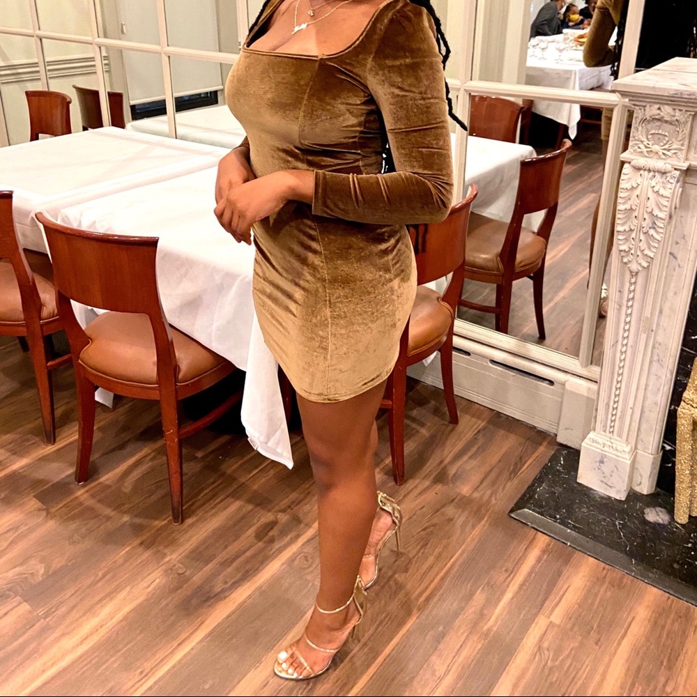 Brown Velvet Bodycon Dress